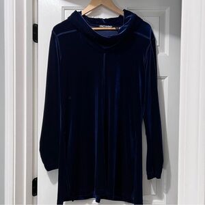 SnoSkins Deep Blue Velvet Cowl Neck Top Large